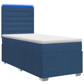 LED Boxspringbett mit Matratze Blau 90 x 200 cm Stoff