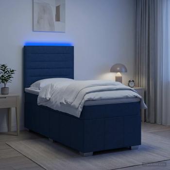 LED Boxspringbett mit Matratze Blau 90 x 200 cm Stoff