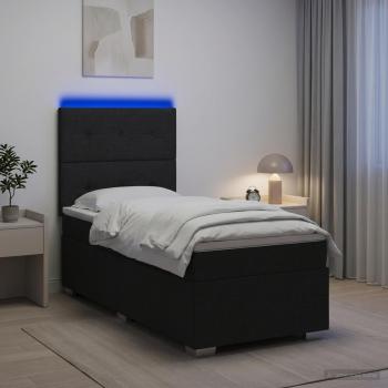 ARDEBO.de - LED Boxspringbett mit Matratze Schwarz 90 x 200 cm Stoff