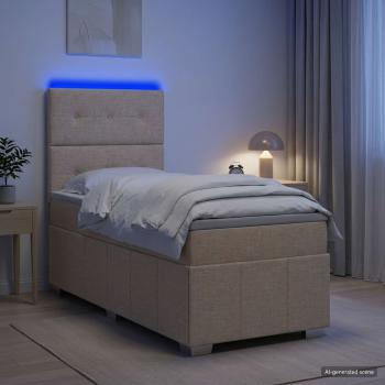 ARDEBO.de - LED Boxspringbett mit Matratze Creme 90 x 200 cm Stoff