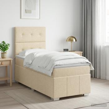 LED Boxspringbett mit Matratze Creme 90 x 200 cm Stoff