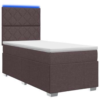 LED Boxspringbett mit Matratze Dunkelbraun 100 x 200 cm Stoff