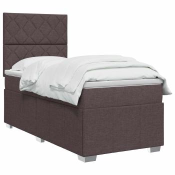 LED Boxspringbett mit Matratze Dunkelbraun 100 x 200 cm Stoff