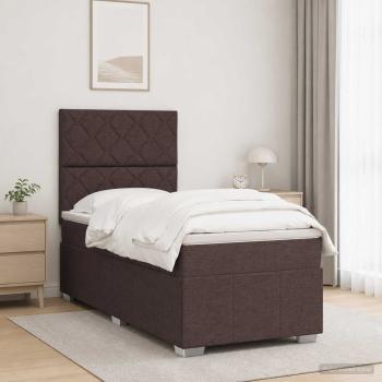 LED Boxspringbett mit Matratze Dunkelbraun 100 x 200 cm Stoff