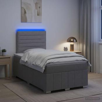 LED Boxspringbett mit Matratze Hellgrau 120 x 190 cm Stoff