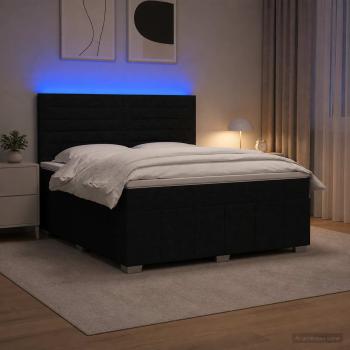 LED Boxspringbett mit Matratze Schwarz 180 x 200 cm Stoff