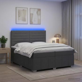 ARDEBO.de - LED Boxspringbett mit Matratze Dunkelgrau 200 x 200 cm Stoff