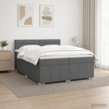 LED Boxspringbett mit Matratze Dunkelgrau 200 x 200 cm Stoff