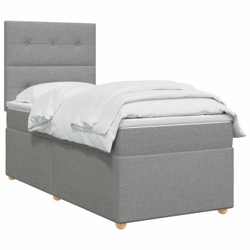 LED Boxspringbett mit Matratze Hellgrau 80 x 200 cm Stoff