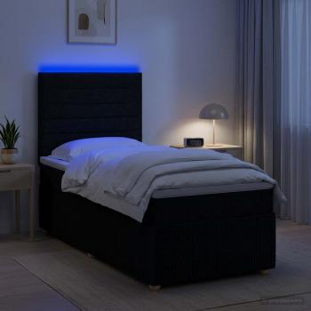 ARDEBO.de - LED Boxspringbett mit Matratze Schwarz 90 x 190 cm Stoff