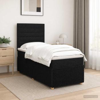 LED Boxspringbett mit Matratze Schwarz 90 x 190 cm Stoff