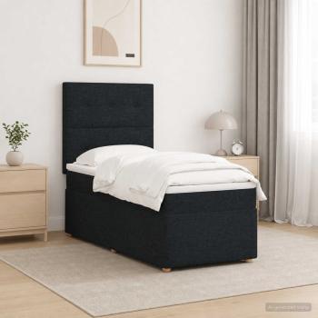 ARDEBO.de - LED Boxspringbett mit Matratze Schwarz 90 x 190 cm Stoff