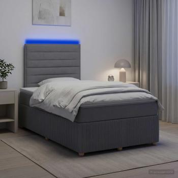 ARDEBO.de - LED Boxspringbett mit Matratze Hellgrau 120 x 190 cm Stoff