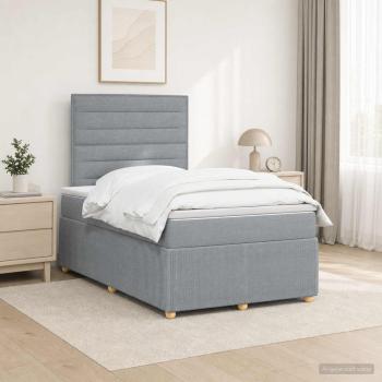 LED Boxspringbett mit Matratze Hellgrau 120 x 190 cm Stoff