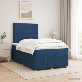 LED Boxspringbett mit Matratze Blau 120 x 190 cm Stoff