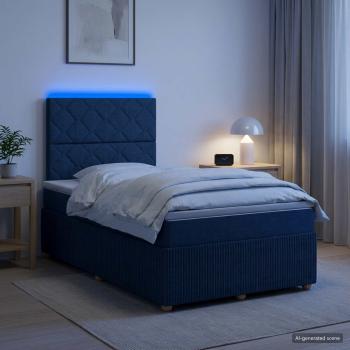 LED Boxspringbett mit Matratze Blau 120 x 190 cm Stoff
