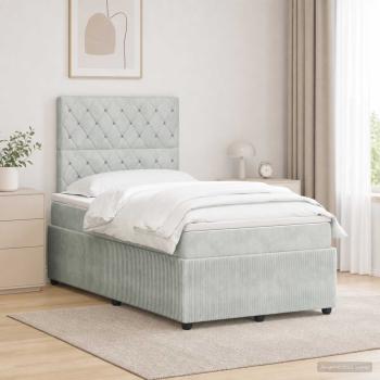 LED Boxspringbett mit Matratze Hellgrau 120 x 190 cm Samt