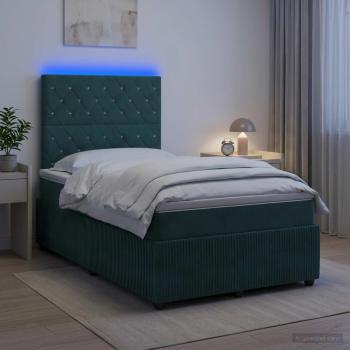 LED Boxspringbett mit Matratze Dunkelgrün 120 x 190 cm Samt