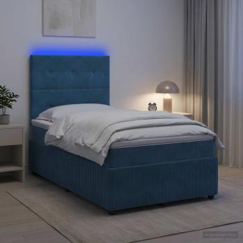ARDEBO.de - LED Boxspringbett mit Matratze Blau 120 x 190 cm Samt