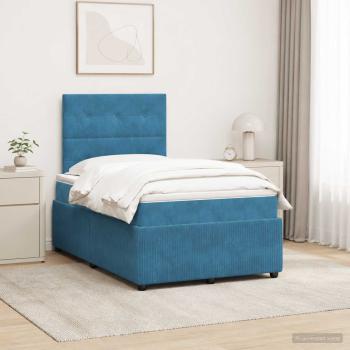 LED Boxspringbett mit Matratze Blau 120 x 190 cm Samt