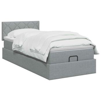 Ottoman Bett mit Matratze Hellgrau 90 x 190 cm Stoff