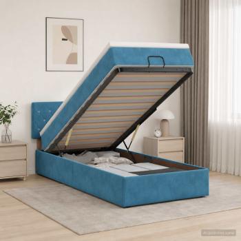 ARDEBO.de - Ottoman Bett mit Matratze Dunkelblau 90 x 190 cm Samt