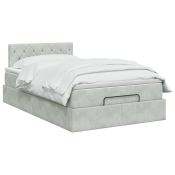 Ottoman Bett mit Matratze Hellgrau 120 x 200 cm Samt