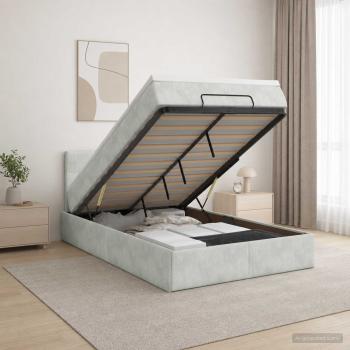 ARDEBO.de - Ottoman Bett mit Matratze Hellgrau 120 x 190 cm Samt