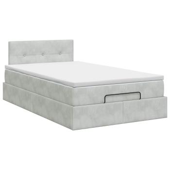 Ottoman Bett mit Matratze Hellgrau 120 x 190 cm Samt