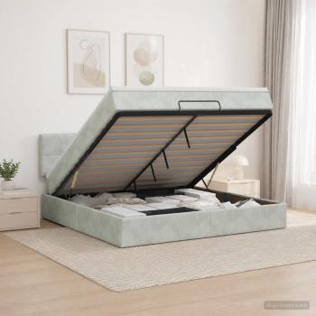 ARDEBO.de - Ottoman Bett mit Matratze Hellgrau 140 x 200 cm Samt