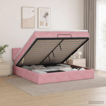 ARDEBO.de - Ottoman Bett mit Matratze mit Kopfteil Rosa 180 x 200 cm Samt