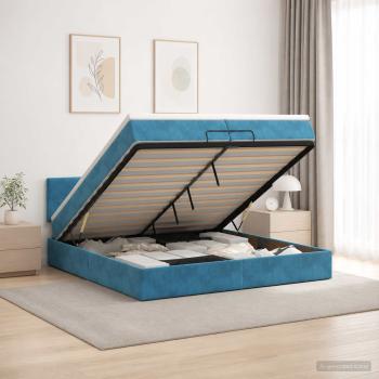 ARDEBO.de - Ottoman Bett mit Matratze Dunkelblau 200 x 200 cm Samt