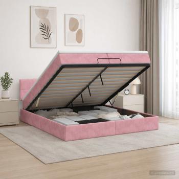 ARDEBO.de - Ottoman Bett mit Matratze mit Kopfteil Rosa 200 x 200 cm Samt