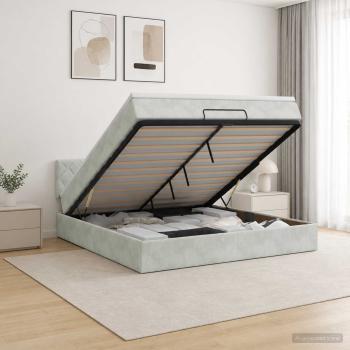 ARDEBO.de - Ottoman Bett mit Matratze Hellgrau 140 x 200 cm Samt