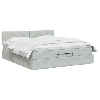 Ottoman Bett mit Matratze Hellgrau 140 x 200 cm Samt