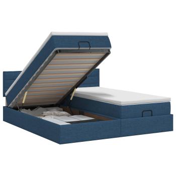 Ottoman Bett mit Matratze mit Kopfteil 2 stk. Blau Stoff