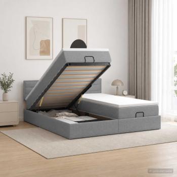 ARDEBO.de - Ottoman Bett mit Matratze mit Kopfteil 2 stk. Hellgrau Stoff