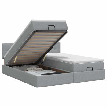 Ottoman Bett mit Matratze mit Kopfteil 2 Stk. Hellgrau Stoff