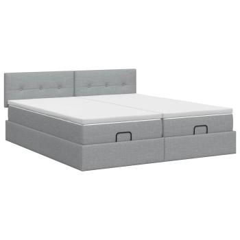 Ottoman Bett mit Matratze mit Kopfteil 2 Stk. Hellgrau Stoff