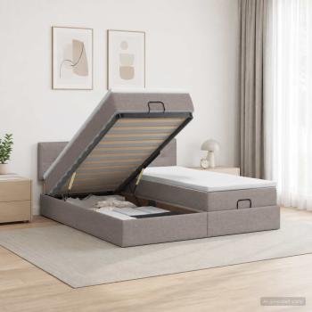 ARDEBO.de - Ottoman Bett mit Matratze mit Kopfteil 2 Stk. Taupe Stoff