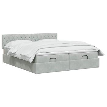 Ottoman Bett mit Matratze mit Kopfteil 2 pcs Hellgrau Samt