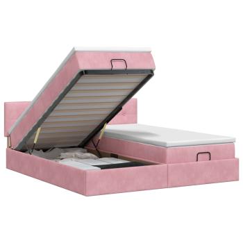 Ottoman Bett mit Matratze mit Kopfteil 2 Stk. Rosa Samt