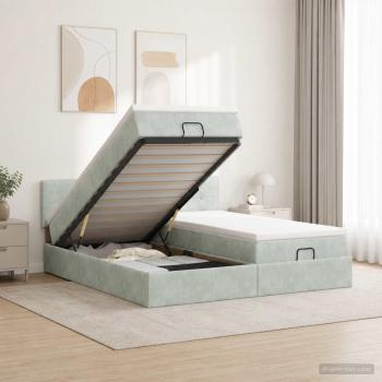 ARDEBO.de - Ottoman Bett mit Matratze mit Kopfteil 2 Stk. Hellgrau Samt