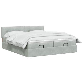 Ottoman Bett mit Matratze mit Kopfteil 2 Stk. Hellgrau Samt