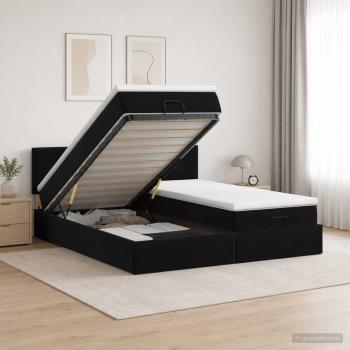 ARDEBO.de - Ottoman Bett mit Matratze mit Kopfteil 2 Stk. Schwarz Samt