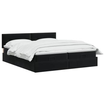 Ottoman Bett mit Matratze mit Kopfteil 2 Stk. Schwarz Samt