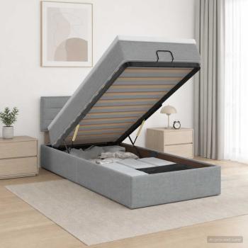 ARDEBO.de - Ottoman-Bett mit Matratze und LED Hellgrau 80 x 200 cm Stoff