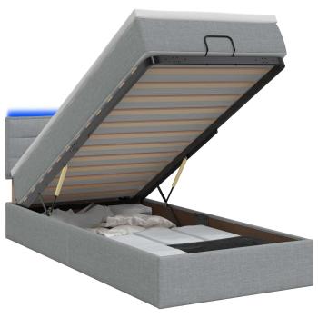 Ottoman-Bett mit Matratze und LED Hellgrau 80 x 200 cm Stoff