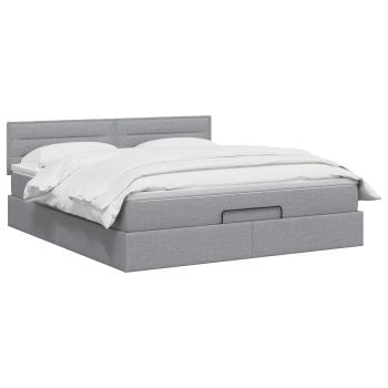 Ottoman-Bett mit Matratze und LED Hellgrau 140 x 190 cm Stoff