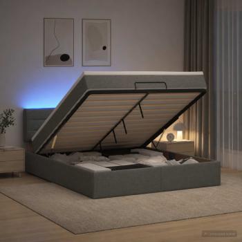 ARDEBO.de - Ottoman-Bett mit Matratze und LED Dunkelgrau 140 x 190 cm Stoff